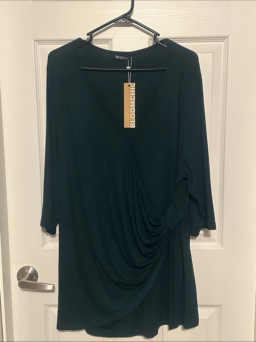 BloomChic Draped V-Neck Tunic in Dark Green